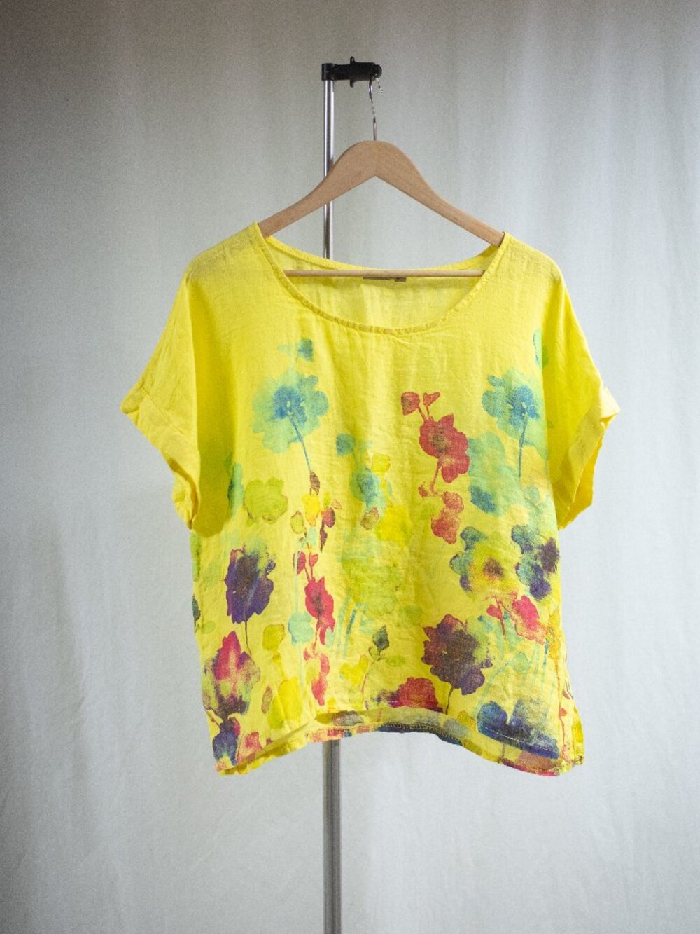 Colette Italian Linen Watercolor Yellow Floral Top